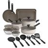 imagebella 21 Piece Kitchen Set with EverGood Ceramic Nonstick Coating Dishwasher ampamp Oven Safe All Stovetops Compatible Tempered Glass Lids ampamp Cool Touch Handles BlackOatmilk