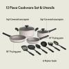 imagebella 21 Piece Kitchen Set with EverGood Ceramic Nonstick Coating Dishwasher ampamp Oven Safe All Stovetops Compatible Tempered Glass Lids ampamp Cool Touch Handles BlackOatmilk