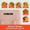 imagebella 4 Qt TriZone Air Fryer EverGood Ceramic Nonstick Coating Dual Basket Design w Removable Divider Digital Touchscreen Control w 6 Preset Cooking Options 1200 Watt 3lb Capacity SeaglassBlossom