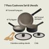 imagebella 7 Piece Cookware Set with EverGood Ceramic Nonstick Coating Dishwasher Safe Oven Safe All Stovetops Compatible Glass Lids with Silicone Rims Cool Touch Handles SeaglassBlack