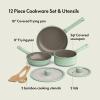 imagebella 7 Piece Cookware Set with EverGood Ceramic Nonstick Coating Dishwasher Safe Oven Safe All Stovetops Compatible Glass Lids with Silicone Rims Cool Touch Handles SeaglassSeaglass