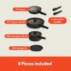 imagebella 8 Piece Cookware Set Fitsanywhere Kitchenware w EverGood Ceramic Nonstick Coating Removable Handles Dishwasher ampamp Oven Safe All Stovetops Compatible Glass Lids w Silicone Rims OatmilkBlack