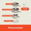 imagebella 8 Piece Cookware Set Fitsanywhere Kitchenware w EverGood Ceramic Nonstick Coating Removable Handles Dishwasher ampamp Oven Safe All Stovetops Compatible Glass Lids w Silicone Rims OatmilkOatmilk