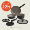 imagebella 8 Piece Cookware Set Fitsanywhere Kitchenware w EverGood Ceramic Nonstick Coating Removable Handles Dishwasher ampamp Oven Safe All Stovetops Compatible Glass Lids w Silicone Rims OatmilkBlack