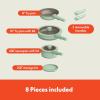 imagebella 8 Piece Cookware Set Fitsanywhere Kitchenware w EverGood Ceramic Nonstick Coating Removable Handles Dishwasher ampamp Oven Safe All Stovetops Compatible Glass Lids w Silicone Rims OatmilkSeaglass