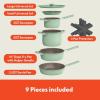 imagebella 9 Piece Ceramic Nonstick Cookware Set Fitsanywhere Kitchenware w EverGood Coating Dishwasher ampamp Oven Safe All Stovetops Compatible Stackable Design Cool Touch Handles OatmilkSeaglass