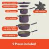 imagebella 9 Piece Ceramic Nonstick Cookware Set Fitsanywhere Kitchenware w EverGood Coating Dishwasher ampamp Oven Safe All Stovetops Compatible Stackable Design Cool Touch Handles OatmilkPlum