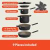 imagebella 9 Piece Ceramic Nonstick Cookware Set Fitsanywhere Kitchenware w EverGood Coating Dishwasher ampamp Oven Safe All Stovetops Compatible Stackable Design Cool Touch Handles OatmilkBlack
