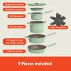 imagebella 9 Piece Ceramic Nonstick Cookware Set Fitsanywhere Kitchenware w EverGood Coating Dishwasher ampamp Oven Safe All Stovetops Compatible Stackable Design Cool Touch Handles OatmilkSeaglass