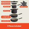 imagebella 9 Piece Ceramic Nonstick Cookware Set Fitsanywhere Kitchenware w EverGood Coating Dishwasher ampamp Oven Safe All Stovetops Compatible Stackable Design Cool Touch Handles OatmilkBlack