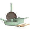 imagebella 7 Piece Cookware Set with EverGood Ceramic Nonstick Coating Dishwasher Safe Oven Safe All Stovetops Compatible Glass Lids with Silicone Rims Cool Touch Handles SeaglassSeaglass