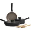 imagebella 7 Piece Cookware Set with EverGood Ceramic Nonstick Coating Dishwasher Safe Oven Safe All Stovetops Compatible Glass Lids with Silicone Rims Cool Touch Handles SeaglassBlack