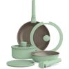 imagebella 8 Piece Cookware Set Fitsanywhere Kitchenware w EverGood Ceramic Nonstick Coating Removable Handles Dishwasher ampamp Oven Safe All Stovetops Compatible Glass Lids w Silicone Rims OatmilkSeaglass