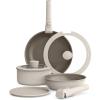 imagebella 8 Piece Cookware Set Fitsanywhere Kitchenware w EverGood Ceramic Nonstick Coating Removable Handles Dishwasher ampamp Oven Safe All Stovetops Compatible Glass Lids w Silicone Rims OatmilkOatmilk