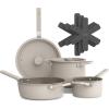 imagebella 9 Piece Ceramic Nonstick Cookware Set Fitsanywhere Kitchenware w EverGood Coating Dishwasher ampamp Oven Safe All Stovetops Compatible Stackable Design Cool Touch Handles OatmilkOatmilk
