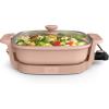imagebella Make ampamp Take Electric Skillet Fitsanywhere kitchenware EverGood Ceramic Coating Adjustable Temperature ampamp DishwasherSafe Tempered Glass Lid Cast Aluminum Base 1200 Watt OatmilkBlossom