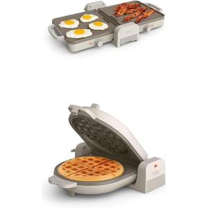 imageBELLA 10 x 20 in Ceramic FoldnStore Dual Temp Griddle  FlipnStore Ceramic Waffle Maker Fitsanywhere Kitchenware EverGood Ceramic Nonstick Coating Breakfast Essentials Oatmilk