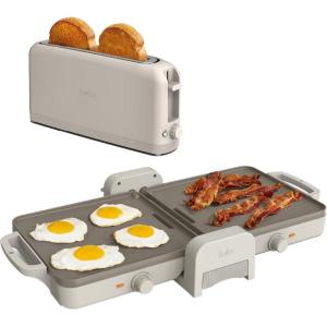 imageBELLA 10 x 20 in FoldnStore Dual Temp Griddle  2 Slice Slim toaster Fitsanywhere Kitchenware Slim Toaster w 6 Shades Control ampamp Griddle w EverGood Ceramic Nonstick Coating Oatmilk