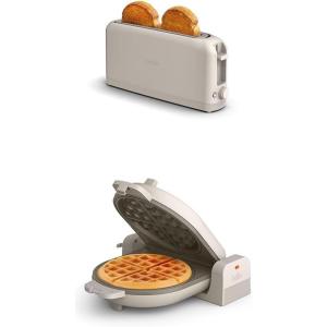 imageBELLA 2 slice Slim toaster  FlipnStore Ceramic Waffle Maker Fitsanywhere Kitchenware Waffle Iron w with EverGood Ceramic Nonstick Coating ampamp Smart Toaster w 6 Shades Control Oatmilk