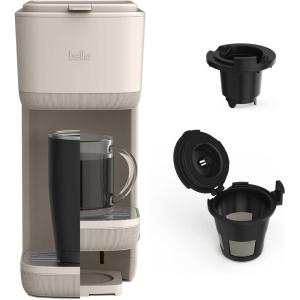 imageBELLA Single Serve Coffee Maker K Cup ampamp Coffee Ground Compatible with Removable Adjustable Drip Tray Auto Shutoff ampamp Reusable Dishwasher Safe Accessories Brews 6oz to 14oz 1000 Watt BlossomOatmilk