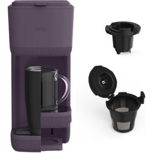 imageBELLA Single Serve Coffee Maker K Cup ampamp Coffee Ground Compatible with Removable Adjustable Drip Tray Auto Shutoff ampamp Reusable Dishwasher Safe Accessories Brews 6oz to 14oz 1000 Watt BlossomPlum