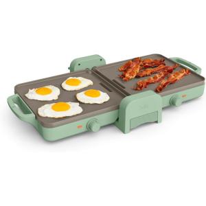 imageBella 10quotx 20quot Ceramic FoldnStore Dual Temp Griddle Fitsanywhere Kitchenware EverGood Ceramic Nonstick Coating 2 Temperature Zones up to 400F Dishwasher Safe Drip Tray 1500 Watt OatmilkSeaglass