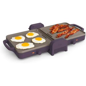 imageBella 10quotx 20quot Ceramic FoldnStore Dual Temp Griddle Fitsanywhere Kitchenware EverGood Ceramic Nonstick Coating 2 Temperature Zones up to 400F Dishwasher Safe Drip Tray 1500 Watt OatmilkPlum