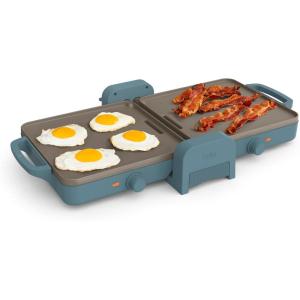 imageBella 10quotx 20quot Ceramic FoldnStore Dual Temp Griddle Fitsanywhere Kitchenware EverGood Ceramic Nonstick Coating 2 Temperature Zones up to 400F Dishwasher Safe Drip Tray 1500 Watt OatmilkSurf