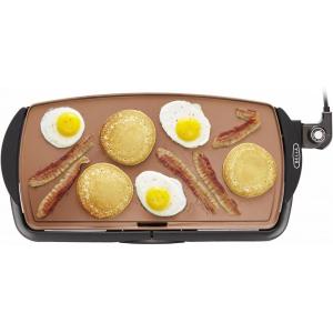 imagebella 10quot x 20quot Electric Griddle with EverGood Ceramic Nonstick Coating Removable Temperature Probe DishwasherSafe Drip Tray ampamp Cool Touch Handles Cook up to 10 Eggs 1500 Watt OatmilkCopper