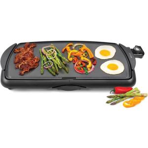 imagebella 10quot x 20quot Electric Griddle with EverGood Ceramic Nonstick Coating Removable Temperature Probe DishwasherSafe Drip Tray ampamp Cool Touch Handles Cook up to 10 Eggs 1500 Watt OatmilkBlack