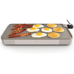 imagebella 12quot x 22quot Electric Griddle with Warming Tray EverGood Ceramic Nonstick Coating ampamp Removable Temperature Probe DishwasherSafe Drip Tray ampamp Cool Touch Handles 1500 Watt OatmilkOatmilk