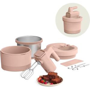 imagebella 35 Qt Hand ampamp Stand Mixer 2 in 1 Electric Mixer with Bowl Dough Hook Whisk ampamp Egg Beater Multifunctional Handheld Blender ampamp Mixer for Baking 200 Watt OatmilkBlossom