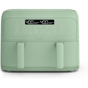 imagebella 4 Qt TriZone Air Fryer EverGood Ceramic Nonstick Coating Dual Basket Design w Removable Divider Digital Touchscreen Control w 6 Preset Cooking Options 1200 Watt 3lb Capacity SeaglassSeaglass