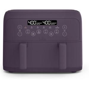 imagebella 4 Qt TriZone Air Fryer EverGood Ceramic Nonstick Coating Dual Basket Design w Removable Divider Digital Touchscreen Control w 6 Preset Cooking Options 1200 Watt 3lb Capacity SeaglassPlum