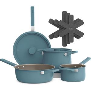 imagebella 9 Piece Ceramic Nonstick Cookware Set Fitsanywhere Kitchenware w EverGood Coating Dishwasher ampamp Oven Safe All Stovetops Compatible Stackable Design Cool Touch Handles OatmilkSurf