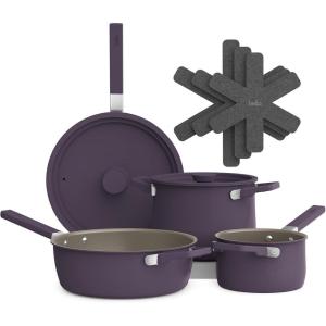imagebella 9 Piece Ceramic Nonstick Cookware Set Fitsanywhere Kitchenware w EverGood Coating Dishwasher ampamp Oven Safe All Stovetops Compatible Stackable Design Cool Touch Handles OatmilkPlum