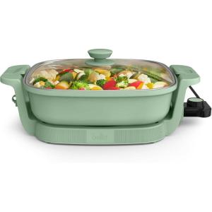imagebella Make ampamp Take Electric Skillet Fitsanywhere kitchenware EverGood Ceramic Coating Adjustable Temperature ampamp DishwasherSafe Tempered Glass Lid Cast Aluminum Base 1200 Watt OatmilkSeaglass
