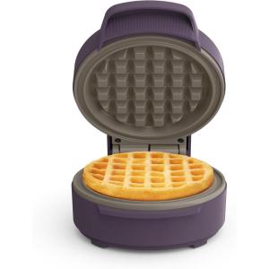 imagebella SnacknStore Mini Waffle Maker EverGood Ceramic Nonstick Coating Cord Wrap Ready Indicator Light ampamp Cool Touch Handles Stackable Design ampamp Customizable Plates 400 Watt BlossomPlum