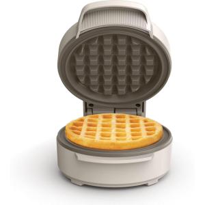 imagebella SnacknStore Mini Waffle Maker EverGood Ceramic Nonstick Coating Cord Wrap Ready Indicator Light ampamp Cool Touch Handles Stackable Design ampamp Customizable Plates 400 Watt BlossomOatmilk