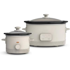 imageBELLA 15 Qt Slow Cooker  6 Qt Programmable Slow Cooker EverGood Ceramic Nonstick Coating Adjustable Temperature Dishwasher Safe Stoneware Pot ampamp Tempered Glass Lid Cool Touch Handles Oatmilk
