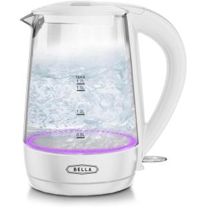 imageBELLA 17 Liter Glass Electric Kettle Quickly Boil 7 Cups of Water in 67 Minutes Soft Blue LED Lights Illuminate While Boiling Cordless Portable Heater Carefree Auto ShutOff BlackWhite  Purple