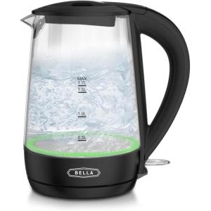 imageBELLA 17 Liter Glass Electric Kettle Quickly Boil 7 Cups of Water in 67 Minutes Soft Blue LED Lights Illuminate While Boiling Cordless Portable Heater Carefree Auto ShutOff BlackBlack  Green