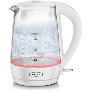 imageBELLA 17 Liter Glass Electric Kettle Quickly Boil 7 Cups of Water in 67 Minutes Soft Blue LED Lights Illuminate While Boiling Cordless Portable Heater Carefree Auto ShutOff BlackWhite  Red