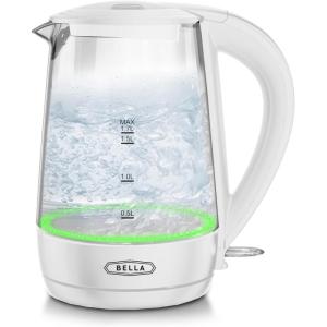 imageBELLA 17 Liter Glass Electric Kettle Quickly Boil 7 Cups of Water in 67 Minutes Soft Blue LED Lights Illuminate While Boiling Cordless Portable Heater Carefree Auto ShutOff BlackWhite  Green
