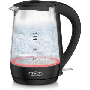 imageBELLA 17 Liter Glass Electric Kettle Quickly Boil 7 Cups of Water in 67 Minutes Soft Blue LED Lights Illuminate While Boiling Cordless Portable Heater Carefree Auto ShutOff BlackBlack  Red