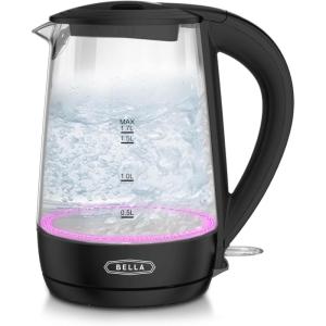 imageBELLA 17 Liter Glass Electric Kettle Quickly Boil 7 Cups of Water in 67 Minutes Soft Blue LED Lights Illuminate While Boiling Cordless Portable Heater Carefree Auto ShutOff BlackBlack  Pink