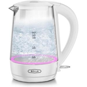 imageBELLA 17 Liter Glass Electric Kettle Quickly Boil 7 Cups of Water in 67 Minutes Soft Blue LED Lights Illuminate While Boiling Cordless Portable Heater Carefree Auto ShutOff BlackWhite  Pink