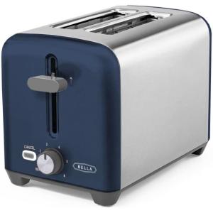 imageBELLA 4 Slice Toaster with Auto Shut Off  Extra Wide Slots and Removable DropDown Crumb Tray with Cancel and Reheat Function  For Texas Toast Large Bread ampamp Bagel Stainless SteelStainless Steel and Blue