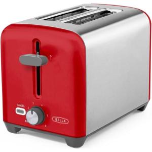 imageBELLA 4 Slice Toaster with Auto Shut Off  Extra Wide Slots and Removable DropDown Crumb Tray with Cancel and Reheat Function  For Texas Toast Large Bread ampamp Bagel Stainless SteelStainless Steel and Red