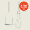 imagebella 2 Piece Compact Masher and Whisk Set Fold Flat Stainless steel and silicone Foldable Masher Ballon Whisk Flat Whisk Nonstick Nonslip Heat safe to 425F SlateOatmilk